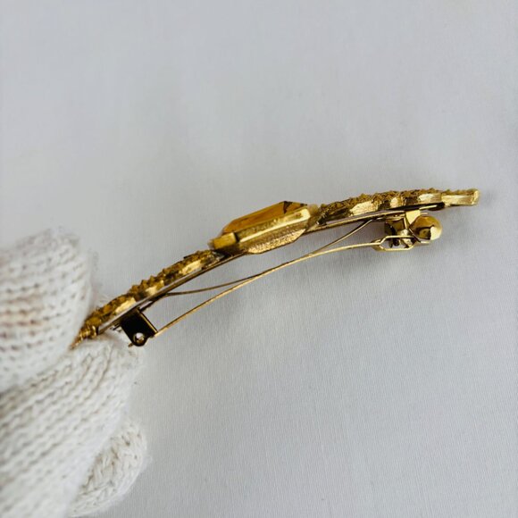 Amber Color Large Stone Barrette Gold Tone Metal Hair Clasp main image 4